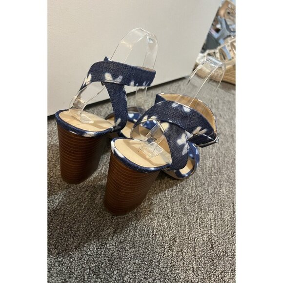 Ann Taylor Tie Dye Block Sandals Chambray Blue White Open Toe Strap Size 10 - Picture 4 of 8